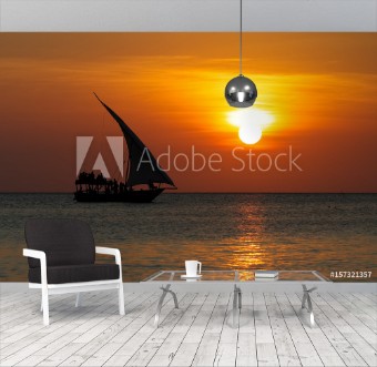 Picture of Stunning sunset captured north on Zanzibar Tanzania Africa Sailboat passing by